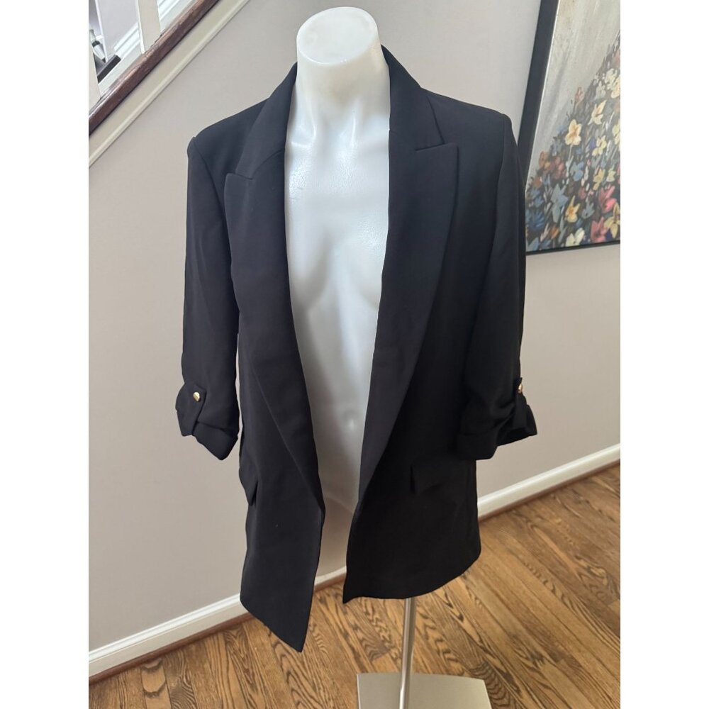 Zara Open Front Blazer With Rolled-Up Sleeves Bla… - image 3